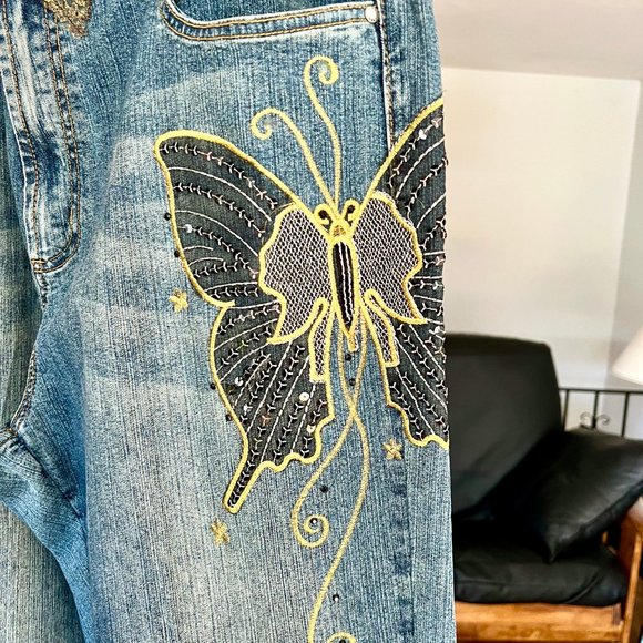 CREST JEANS Butterfly Embroidered Lace Detail Stretch Vintage JEANS Sz. 19/20 - Picture 5 of 9